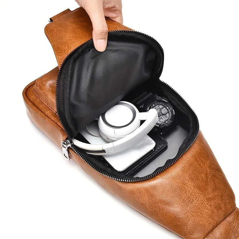 Vintage Waterproof PU Leather Crossbody Bag – Large Capacity Travel Chest & Shoulder Bag
