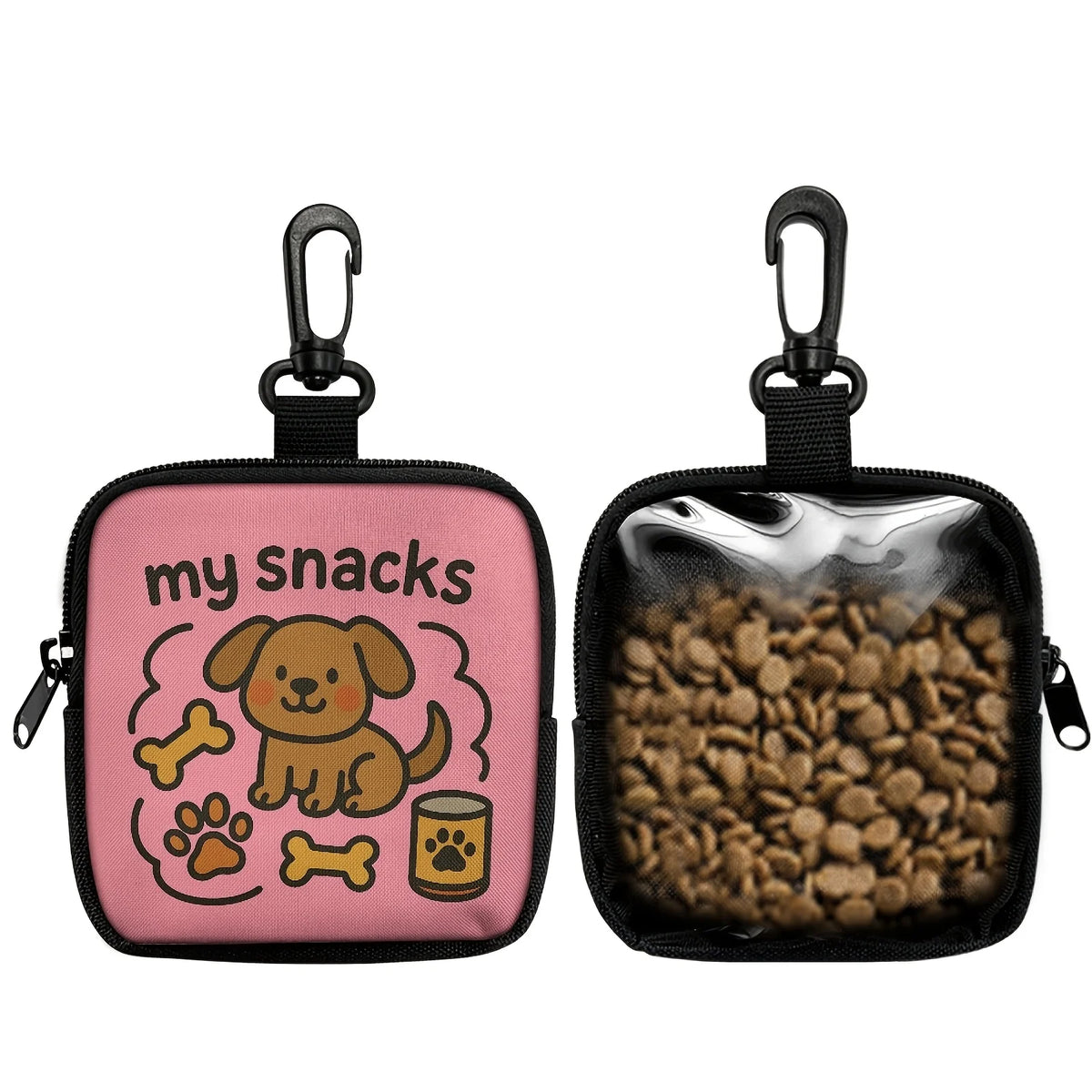 Cute Dog Print Dog Treat Pouch, Dog Treat Bag with Hook Up and Zipper, Puppy Training Bag