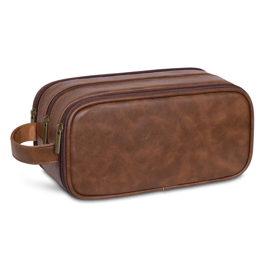 Travel Toiletry Bag for Men Pure Leather Water Resistant Toiletries Organizer with Handle Versatile