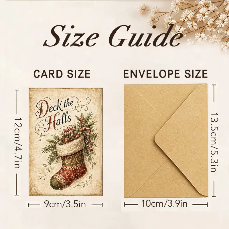 12 Vintage Christmas Greeting Cards with Envelopes – Winter Cottage Holiday Cards for Family, Friends & Coworkers