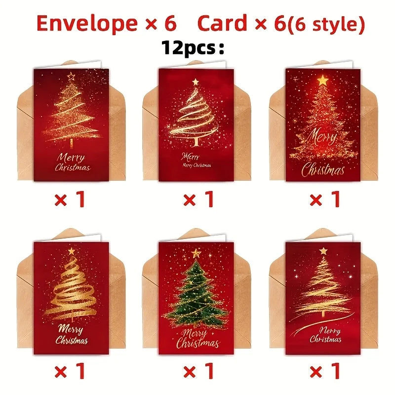 12 Pcs 6 Christmas Greeting Cards with 6 Envelopes – Winter Snow Scene Holiday Card Set