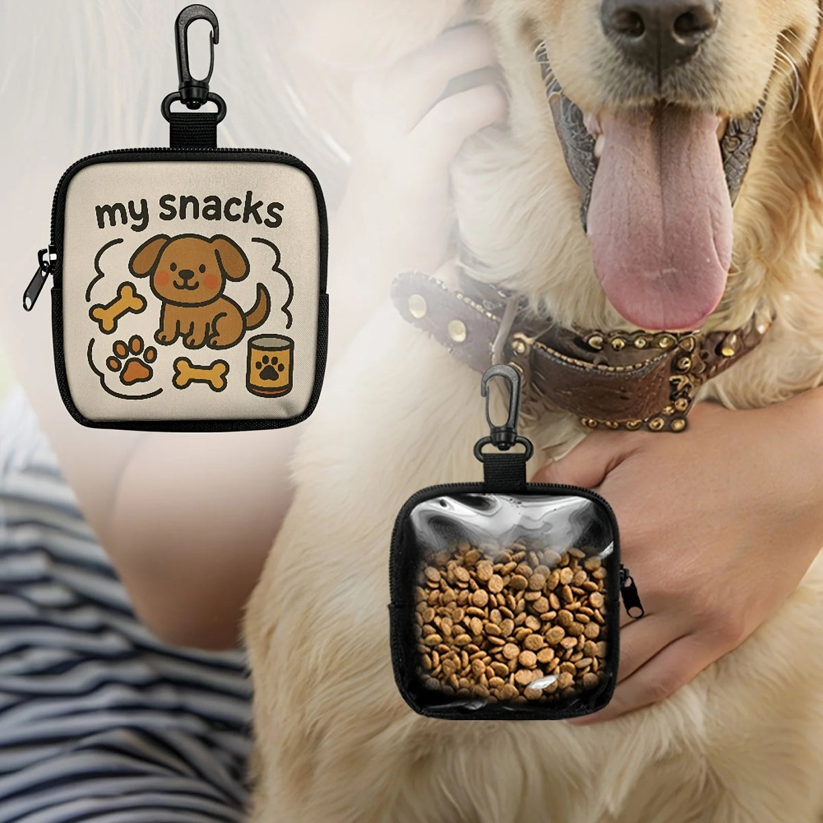 Cute Dog Print Dog Treat Pouch, Dog Treat Bag with Hook Up and Zipper, Puppy Training Bag