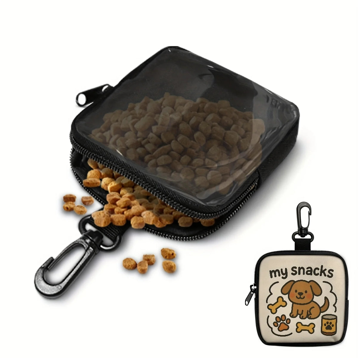 Cute Dog Print Dog Treat Pouch, Dog Treat Bag with Hook Up and Zipper, Puppy Training Bag