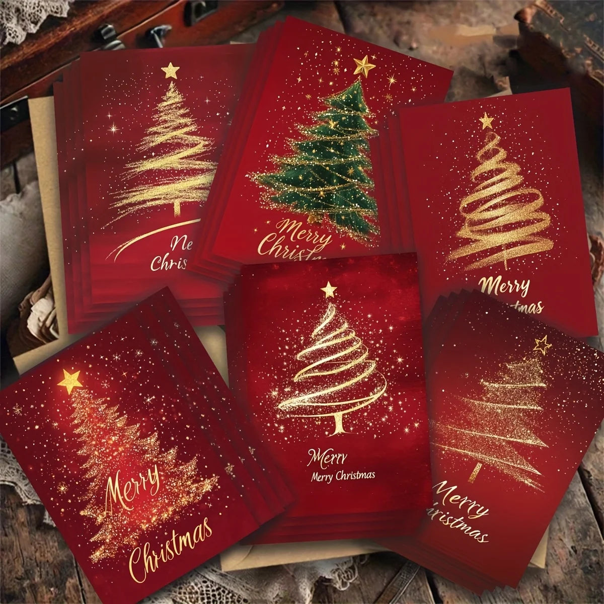 12 Pcs 6 Christmas Greeting Cards with 6 Envelopes – Winter Snow Scene Holiday Card Set