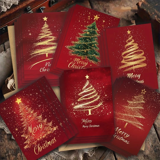 12 Pcs 6 Christmas Greeting Cards with 6 Envelopes – Winter Snow Scene Holiday Card Set