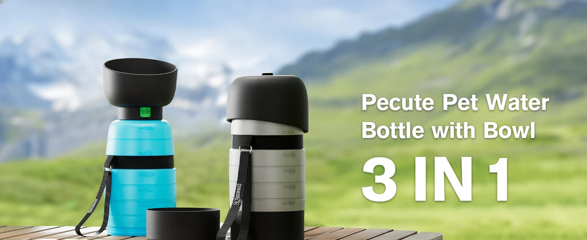 650ML Dog Water Bottle with 150ml Food Container, Dog Travel Water Bottle Dispenser, Pet Bowl for Outdoor Walking Hiking Camping