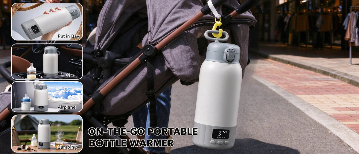 Portable Baby Bottle Warmer for Breast Milk, 17OZ Large Capacity Travel Milk Warmer, Fast Heating Preserve Nutrients, Ideal for Night Feeding, Outdoor Travel, Also for Coffee & Tea