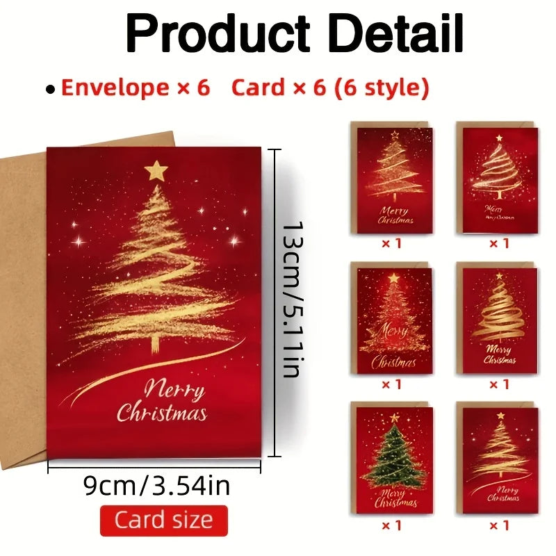 12 Pcs 6 Christmas Greeting Cards with 6 Envelopes – Winter Snow Scene Holiday Card Set