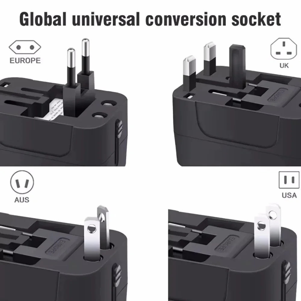 Universal Travel Adapter with USB | EU US UK AU Plug Converter