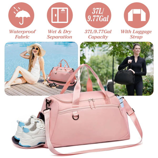 37L Weekend Duffle Bag with Shoe Compartment & Wet Pocket
